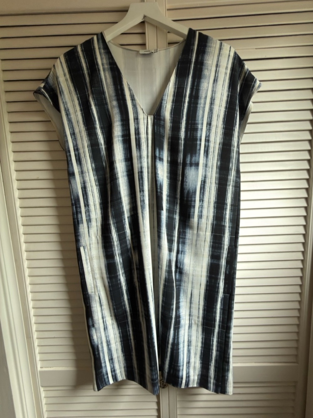 Vince Navy and White Striped V-Neck Midi Dress